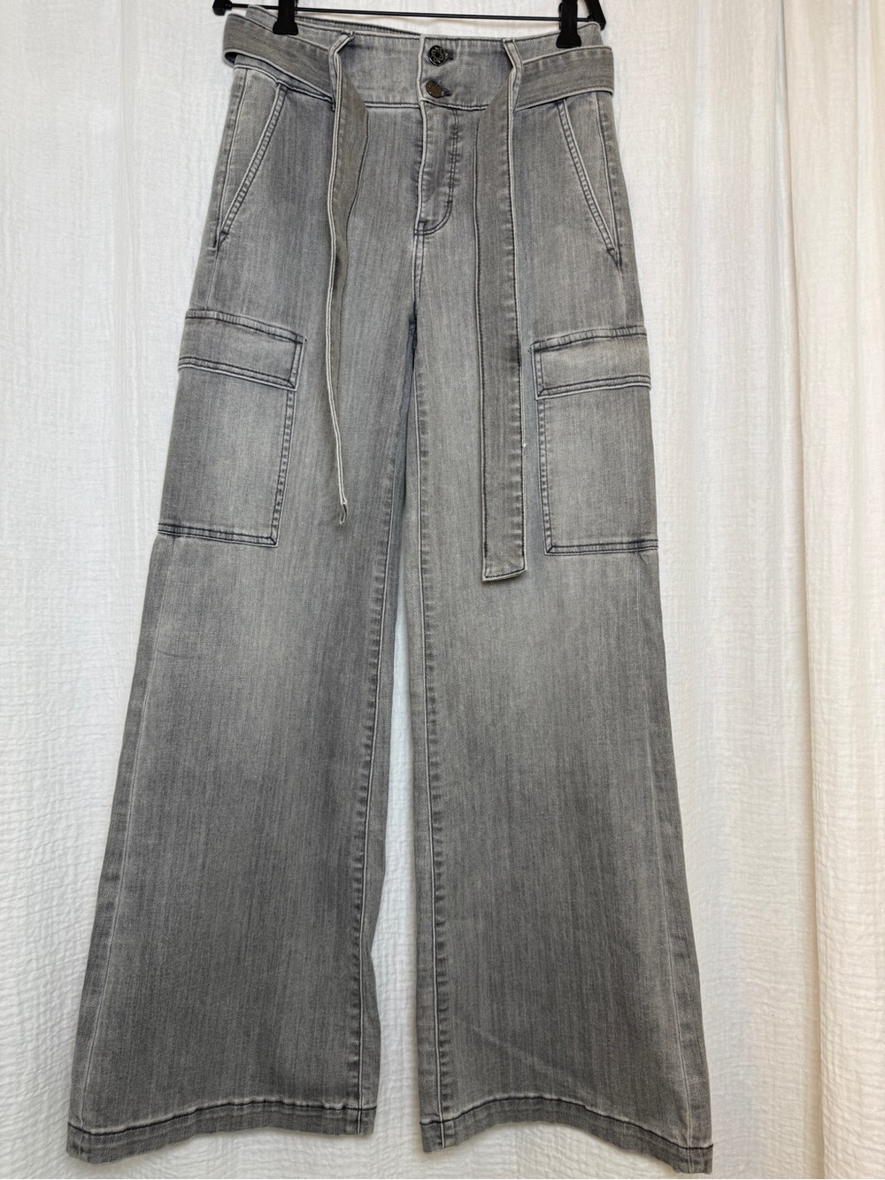 White House Black Market Extra High-Rise Utility Cargo Wide Leg Jeans - Gray